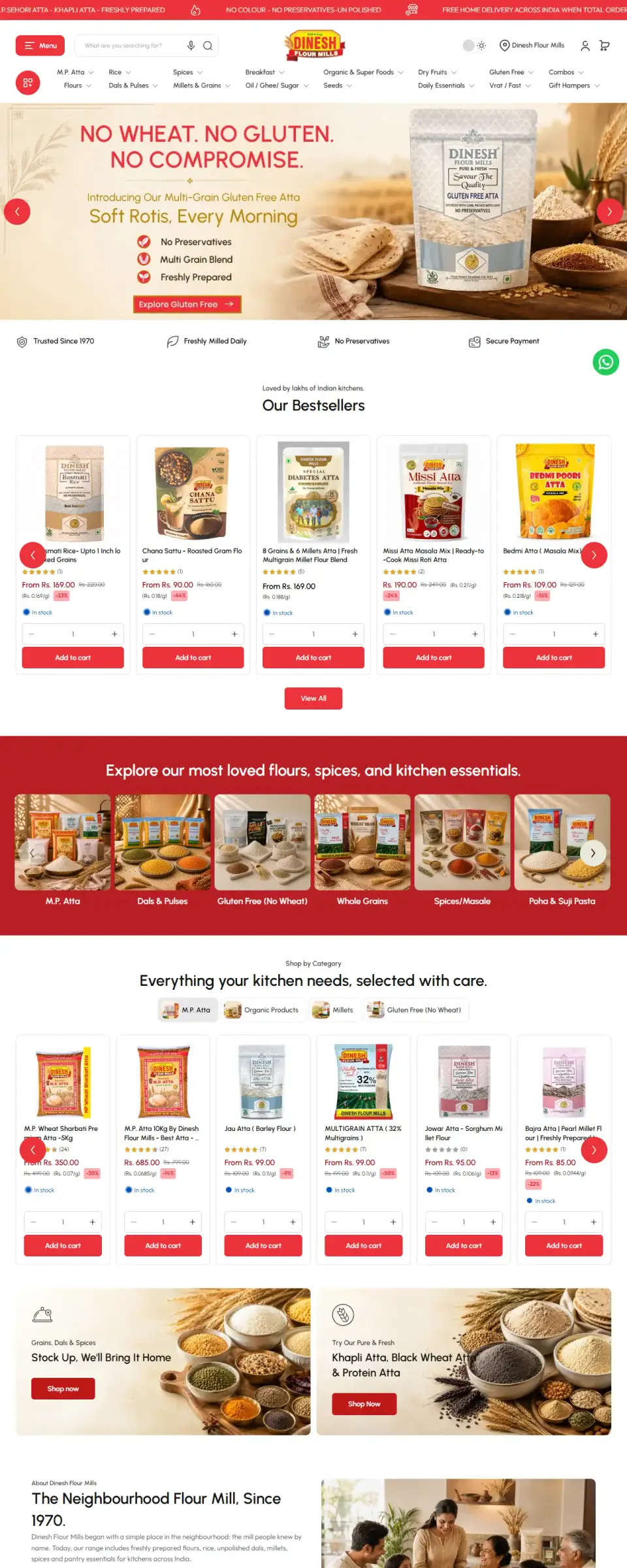Dinesh Flour Mills website homepage designed by ViralBulls – Shopify
