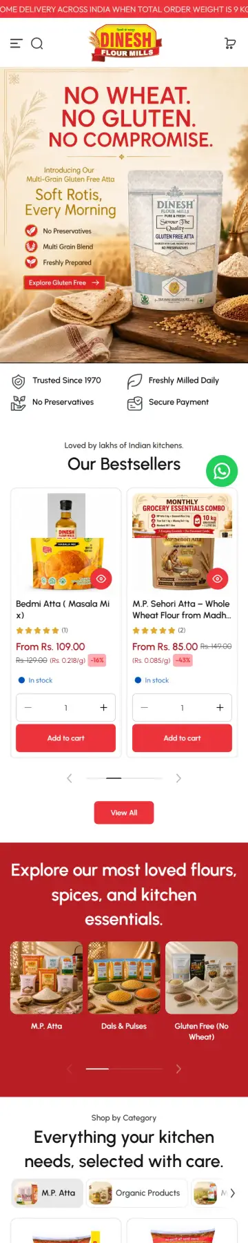 Dinesh Flour Mills website on mobile