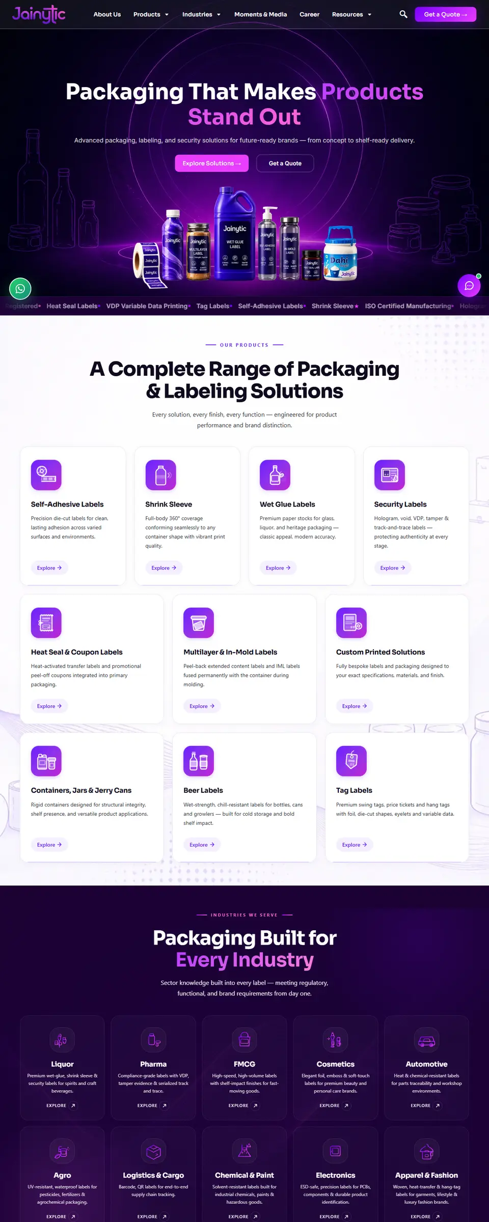 Jainytic Packaging website homepage designed by ViralBulls – WordPress + Elementor
