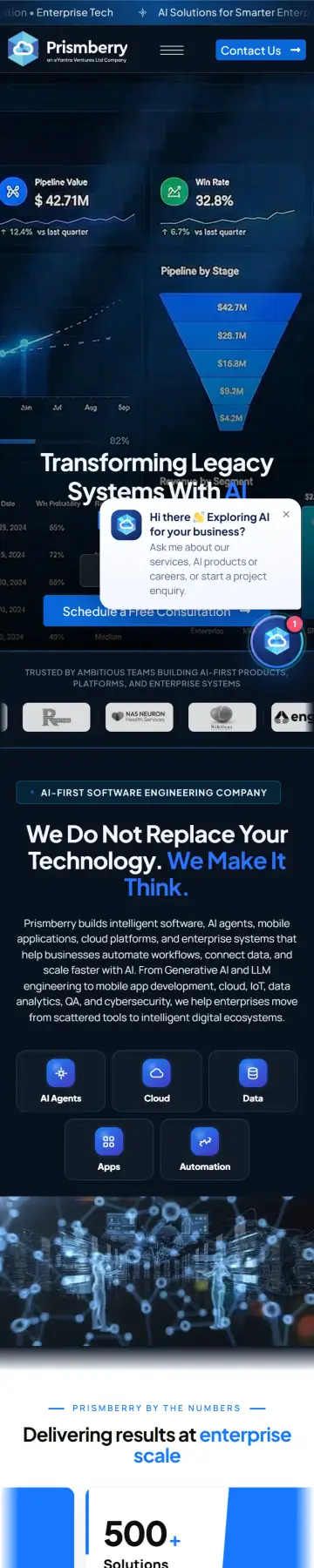 Prismberry website on mobile